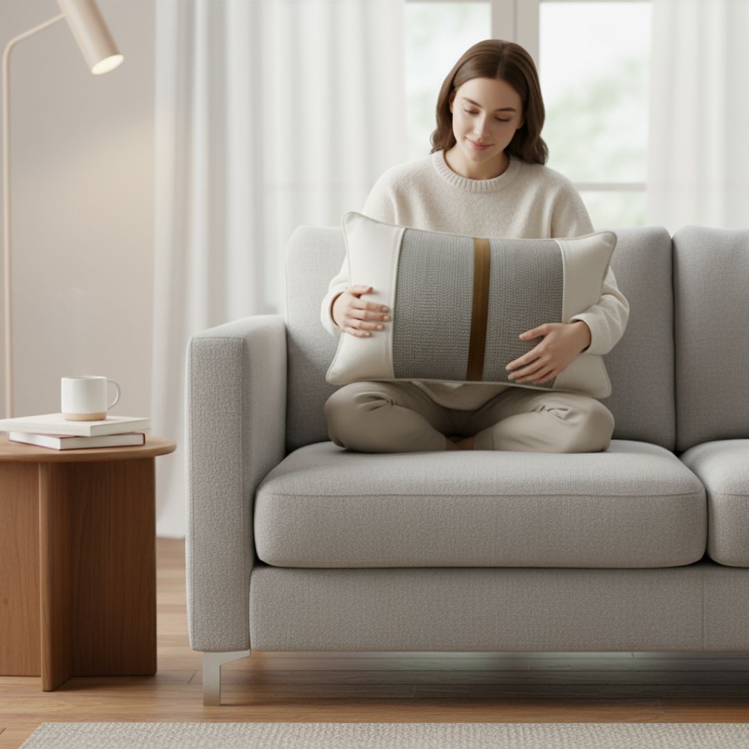 Len bársony krém párna betéttel - 30x50 cm