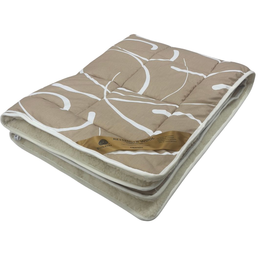 Merino Wool-Cotton Winter Quilt - Beige/Leafy