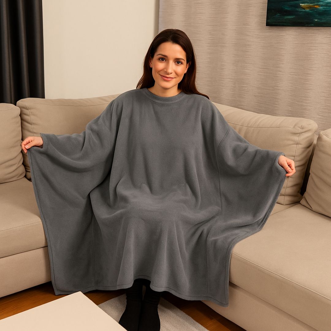 Pamut szürke pöttyös hengerpárna cozy belebújós rövid pléddel - szett