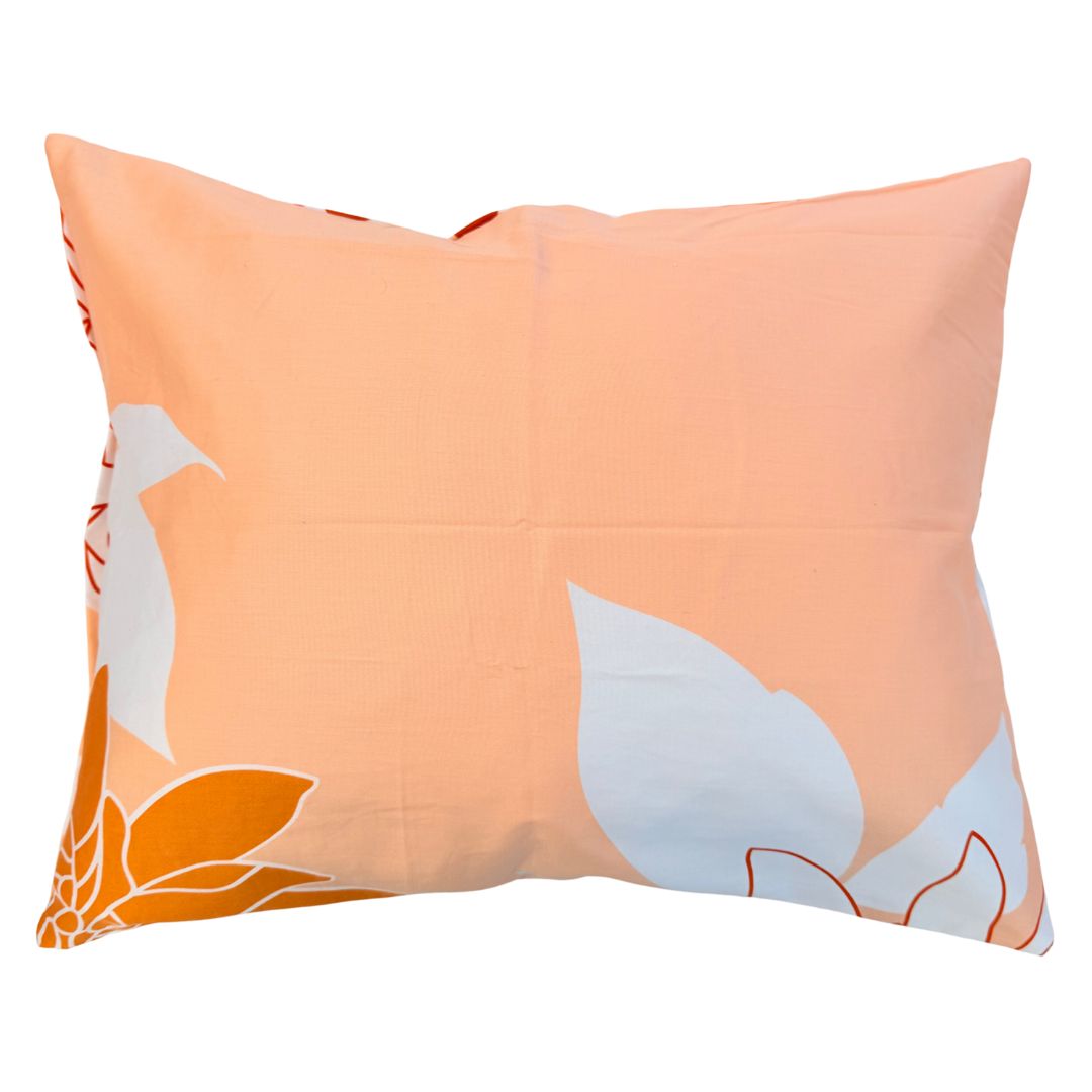 Szatén párnahuzat - Fehér/narancs virágos