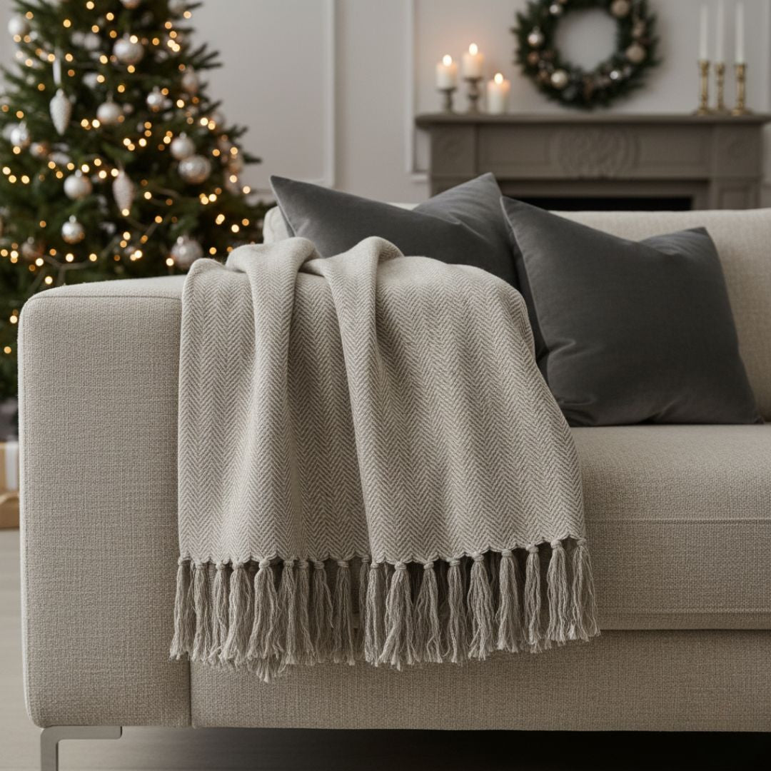 Halszálka mintás szürke pléd