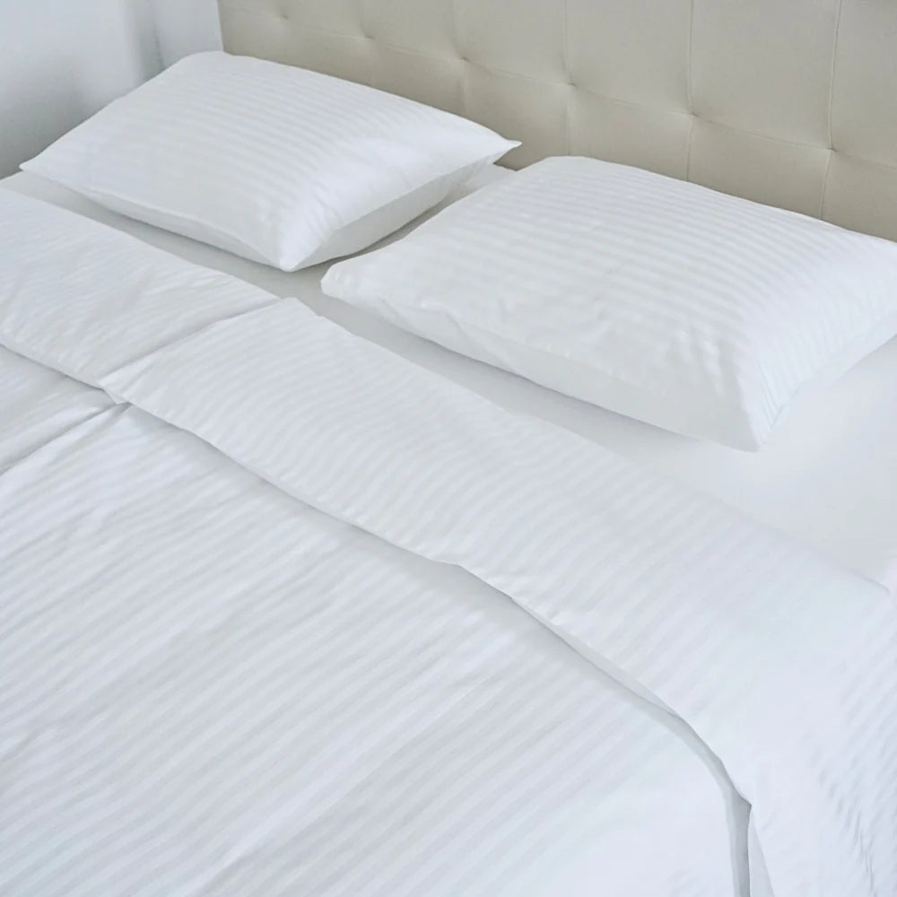 Hotel damask 1 cm striped bed linen set 100% cotton - fitted - set of 2 - 140 gr/m2