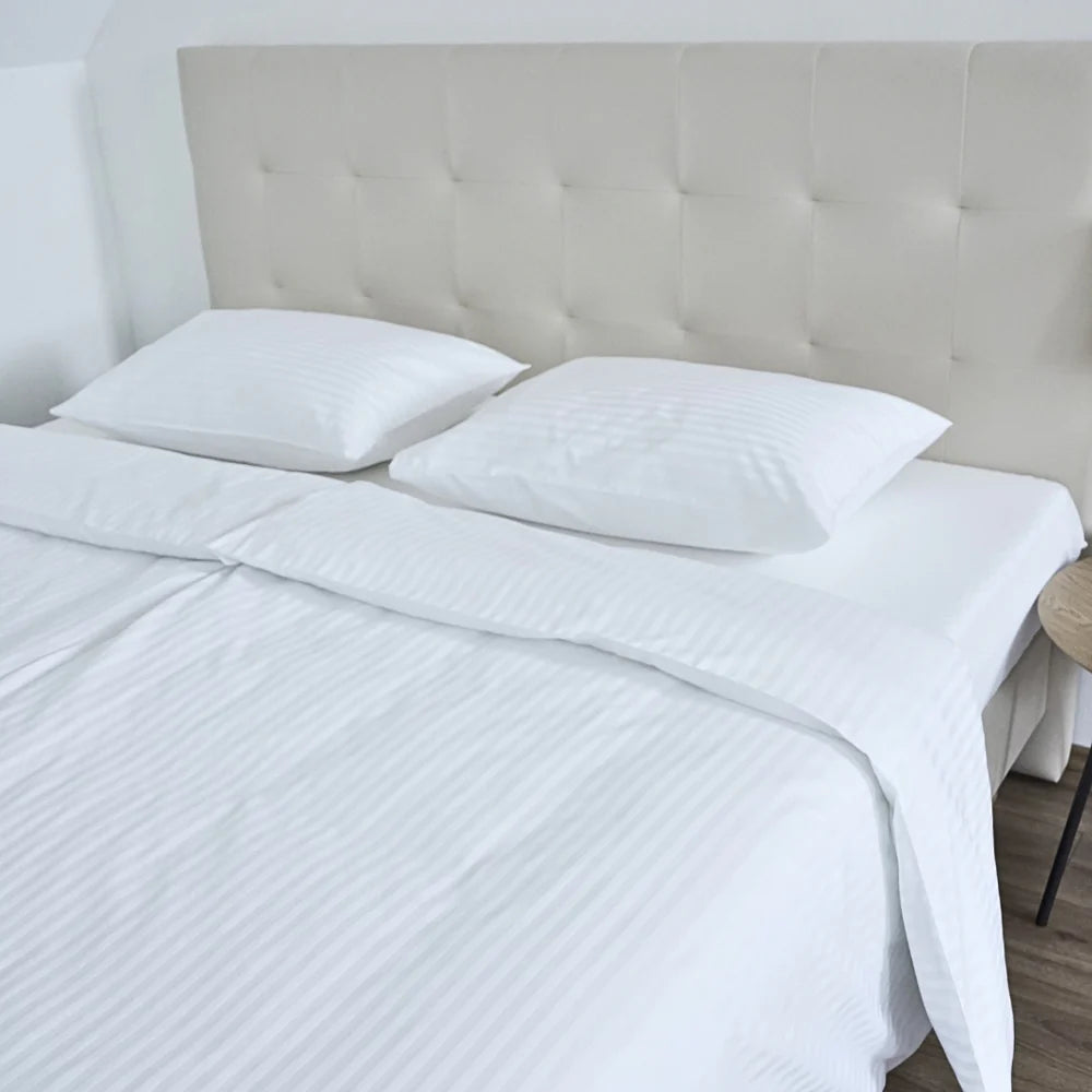 Hotel damask 1 cm striped bed linen set 100% cotton - fitted - set of 2 - 140 gr/m2