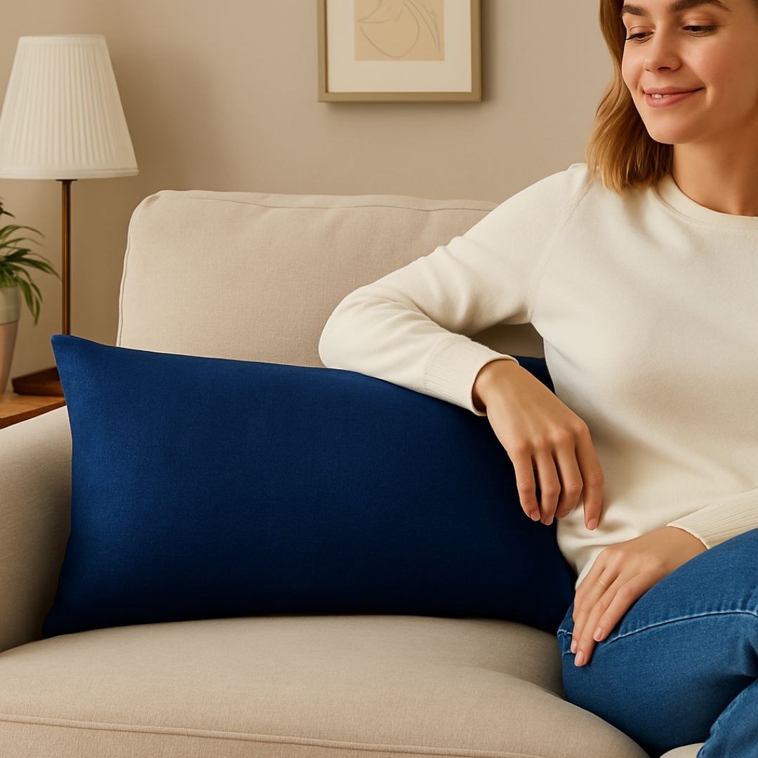 Dark blue decorative pillow - with insert - 30x60 cm