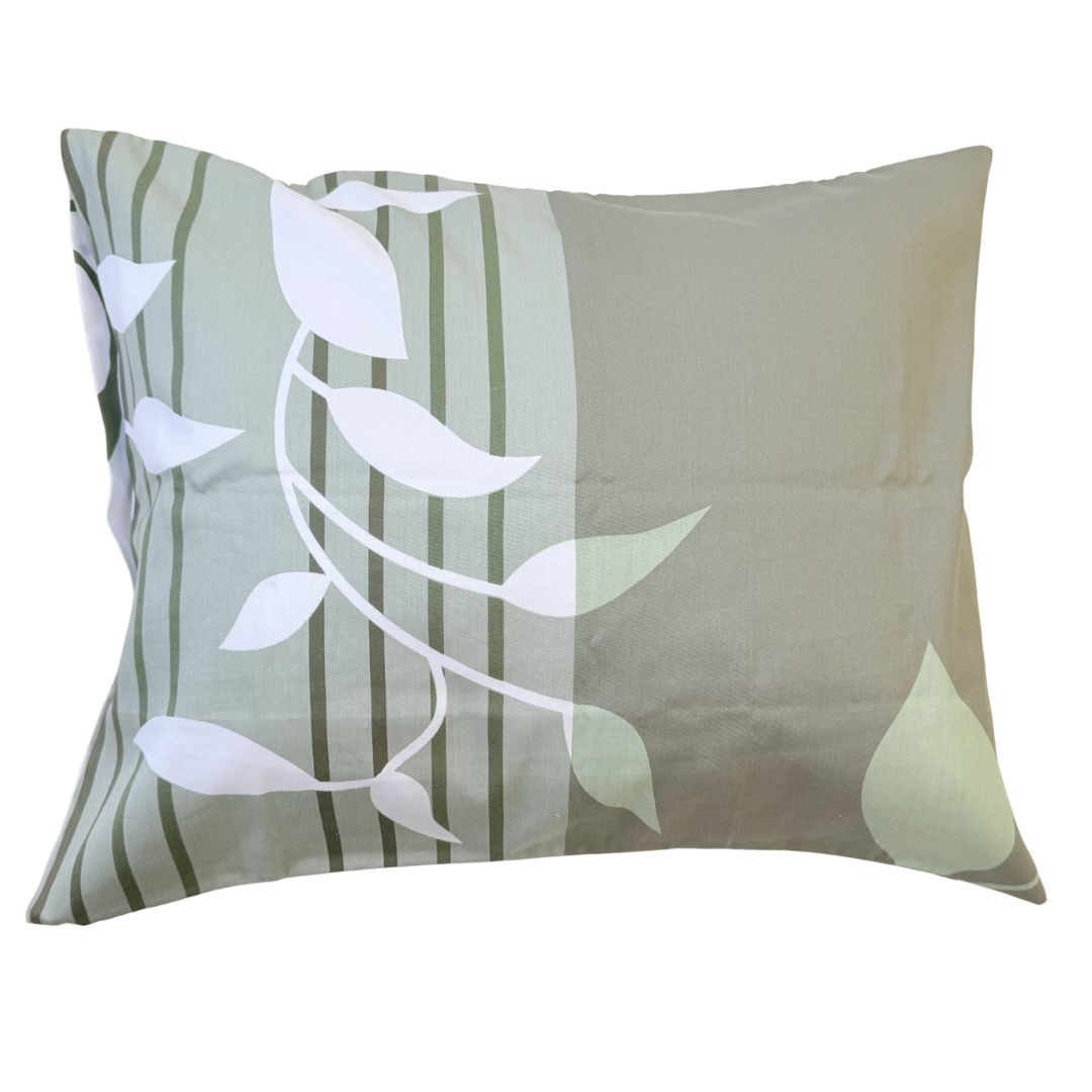 Szatén kispárnahuzat - Zsályazöld levelekkel