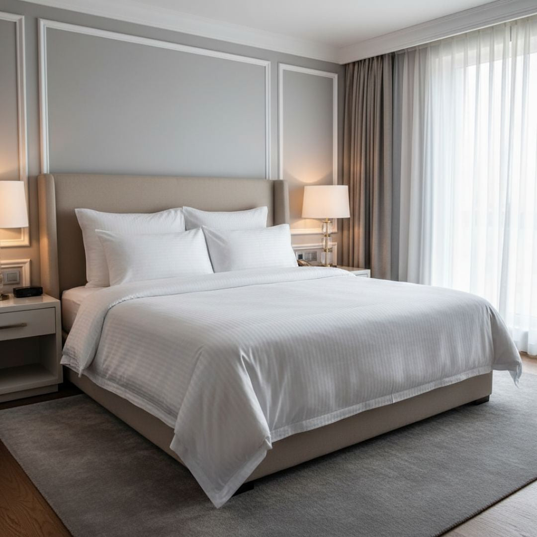 Hotel-Kissenbezug mit Damaststreifen – 100 % Baumwolle – umgeschlagen – 140 g/m² – verpackt