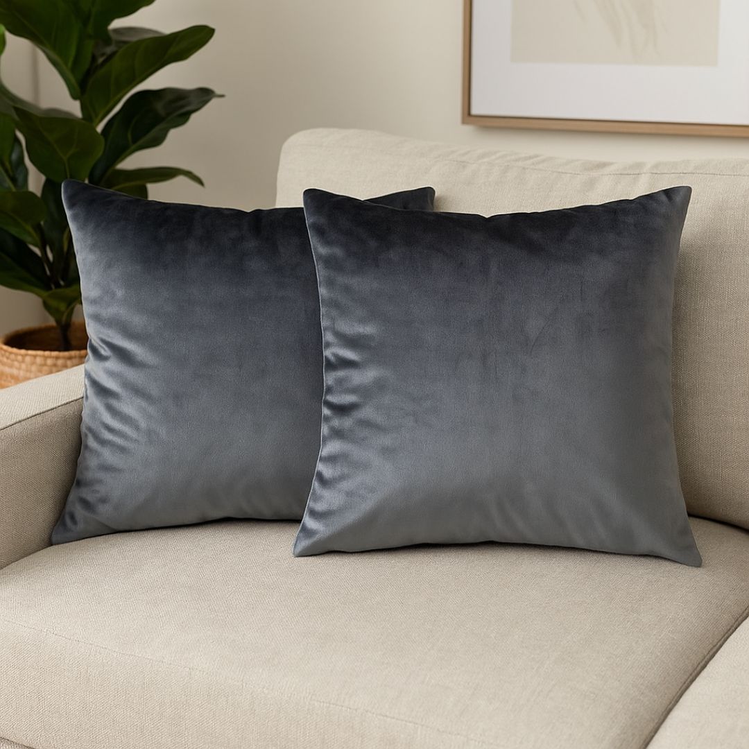 Szürke bársony díszpárna - betéttel - 2 db szett - 45x45 cm