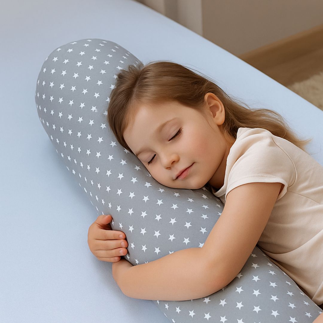 Large cylinder pillow - gray star pattern