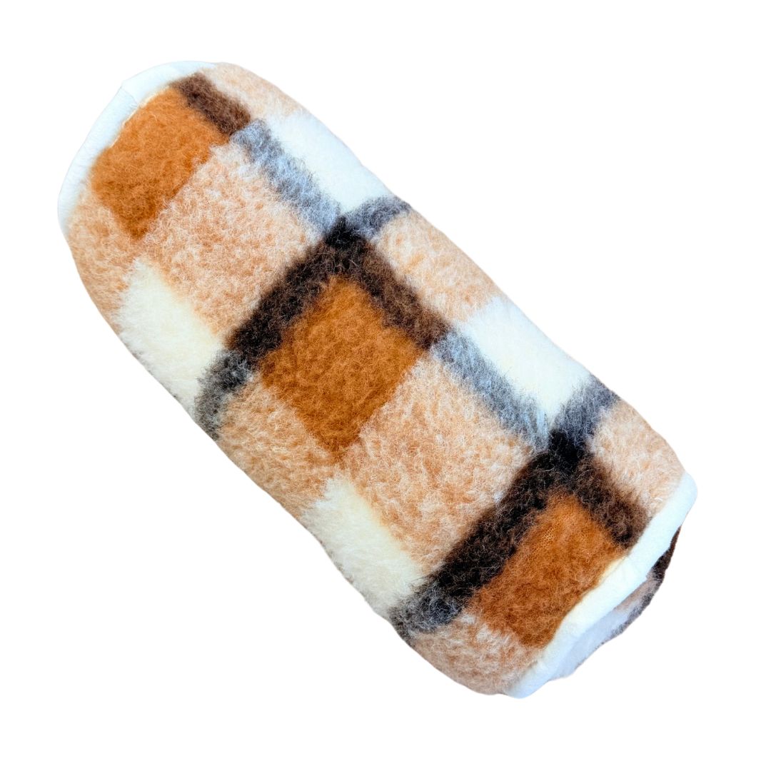 Double-sided grey checkered lambswool cylinder pillow