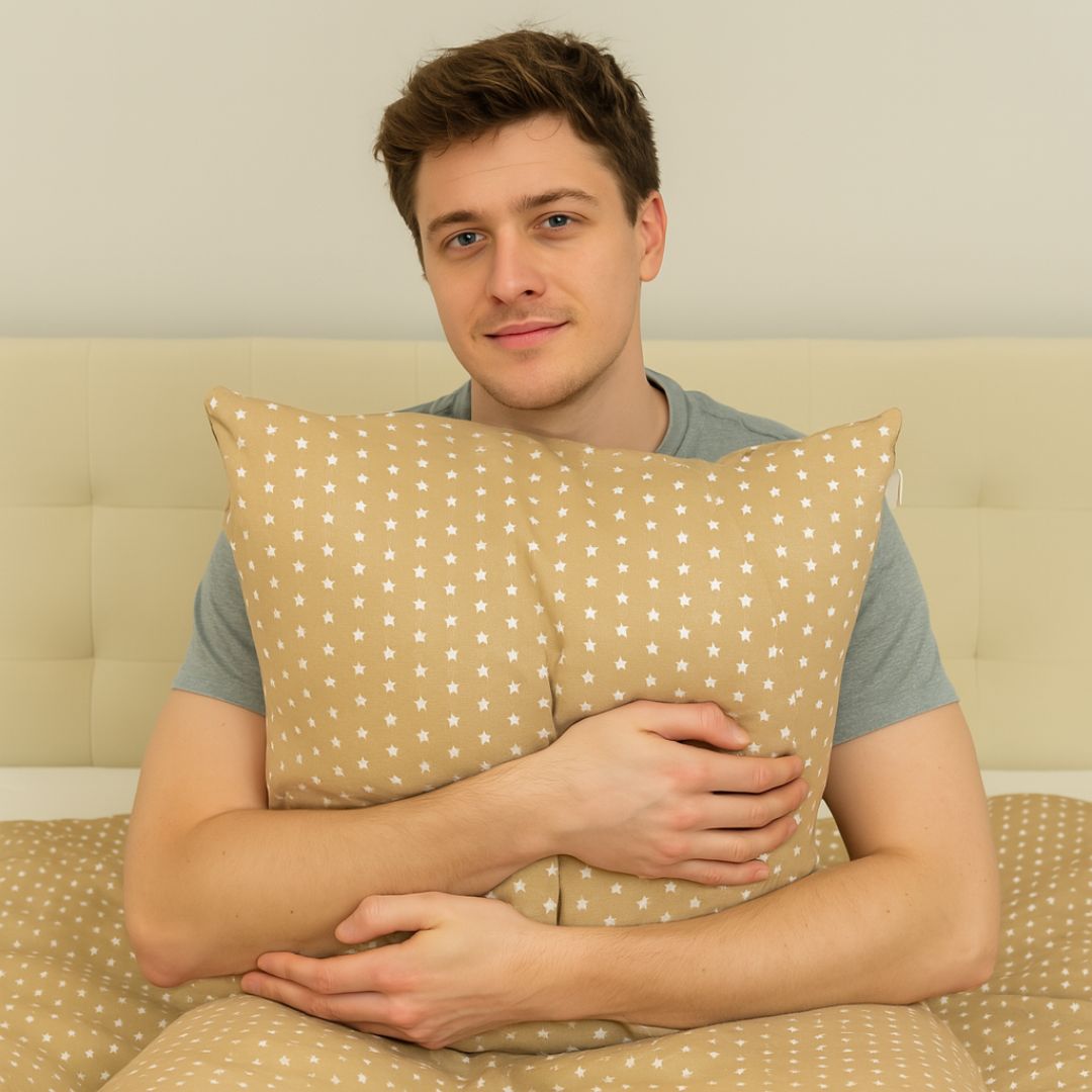 Pamut ágyneműhuzat garnitúra - 3 db-os - Barna-fehér csillagos