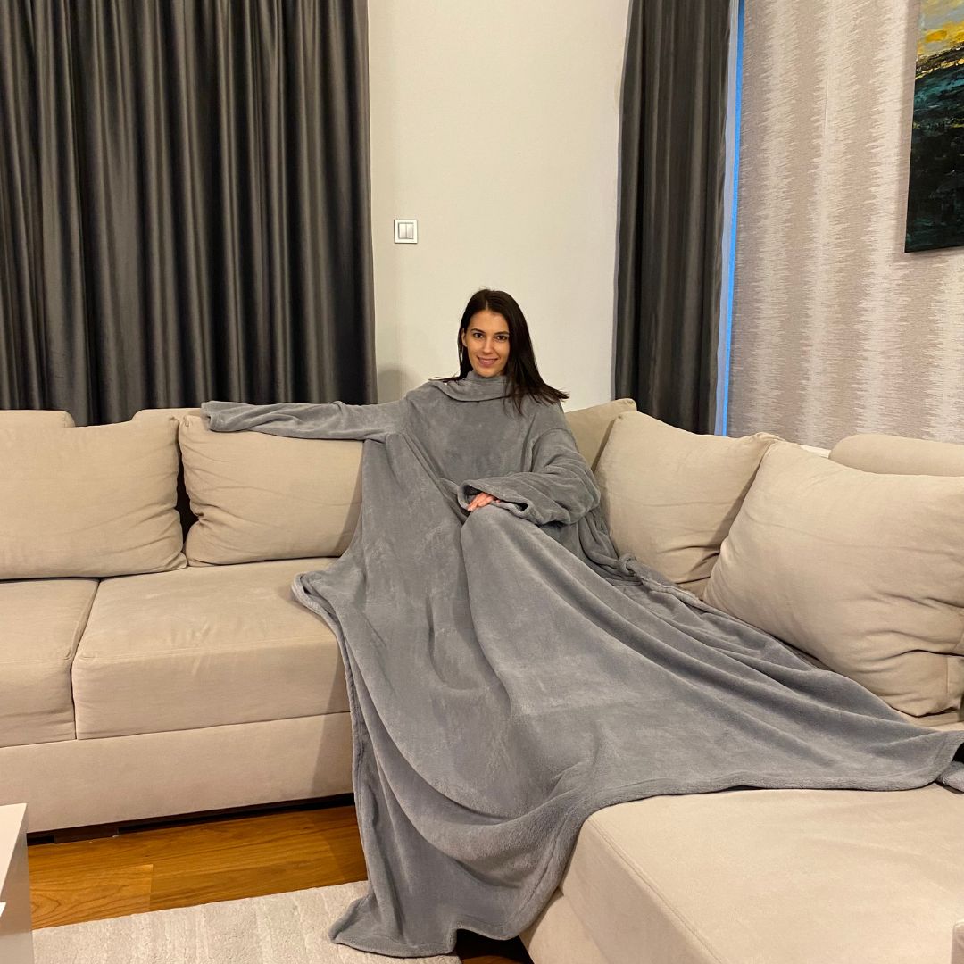Cozy belebújós pléd ujjakkal - Szürke