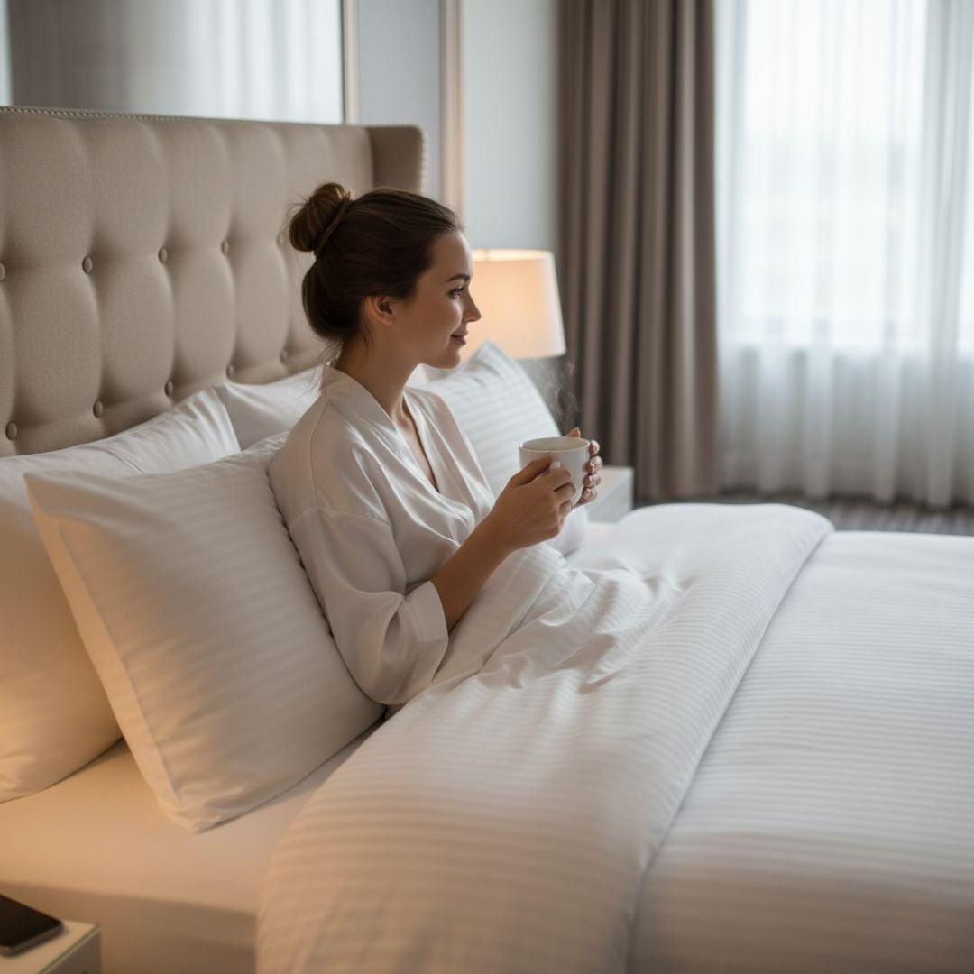 Hotel-Kissenbezug mit Damaststreifen – 100 % Baumwolle – umgeschlagen – 140 g/m² – verpackt