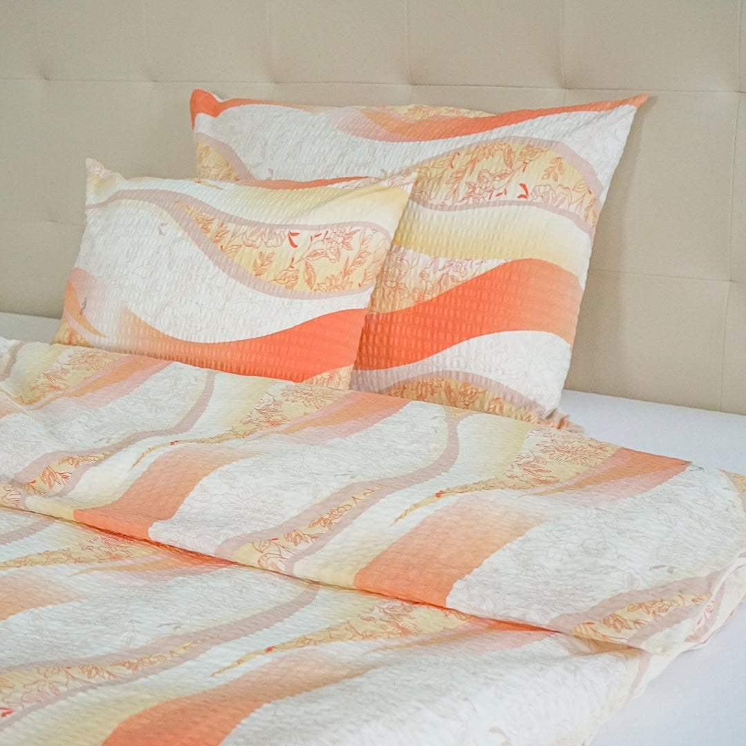 Krepp-Bettwäsche 3er-Set - Braunes Wellenmuster