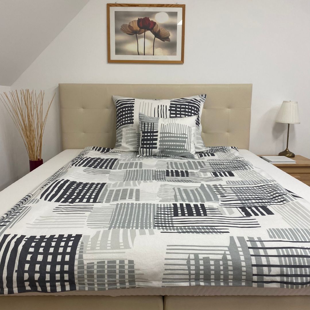 Flanell-Bettwäscheset - 3-teilig - Grau/Weiß