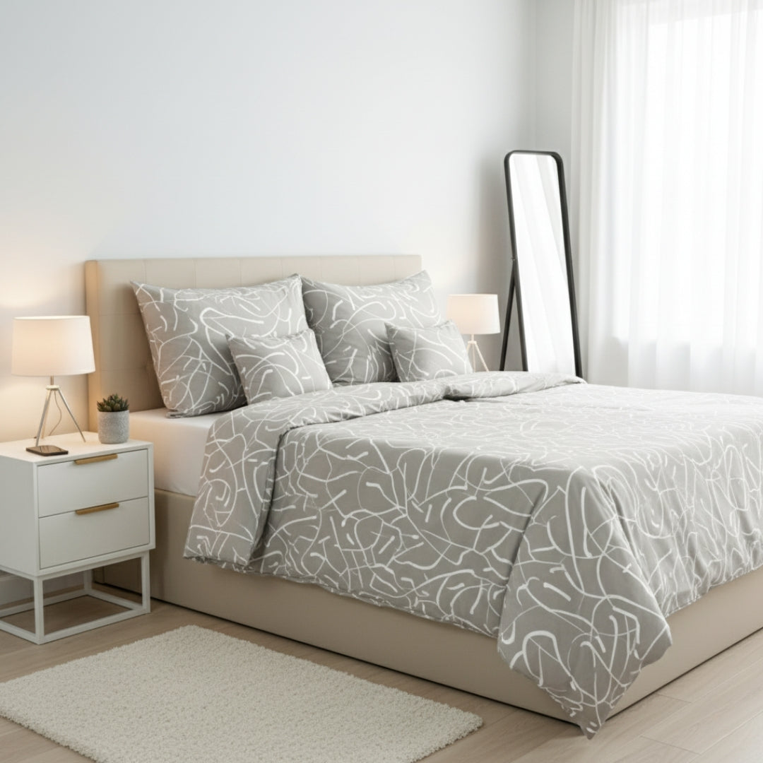 Pamut párnahuzat - Világos szürke fehér mintával