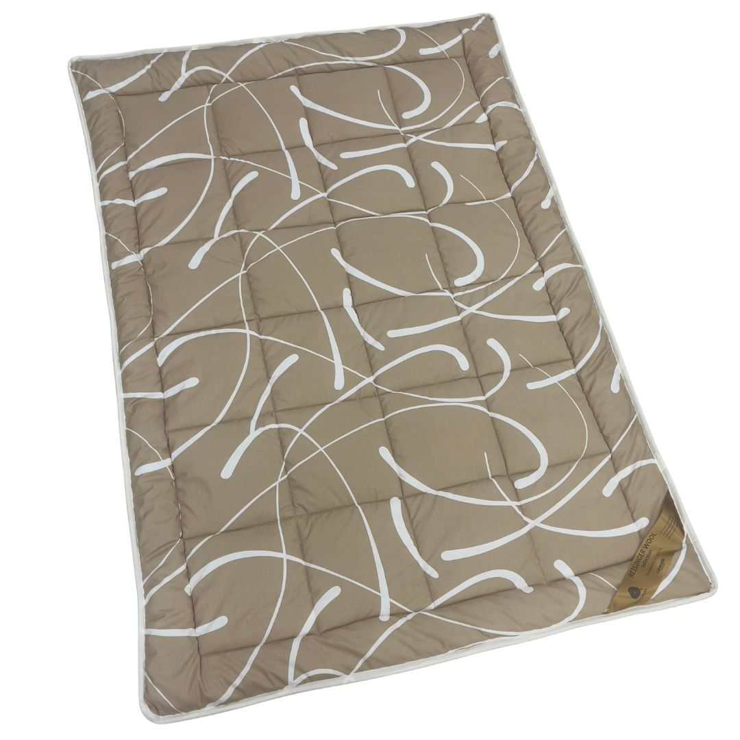 Merino Wool-Cotton Winter Quilt - Beige/Leafy