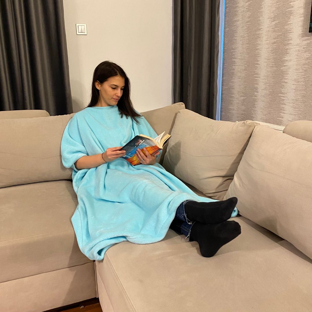 Cozy belebújós pléd rövidebb ujjal - Türkizkék