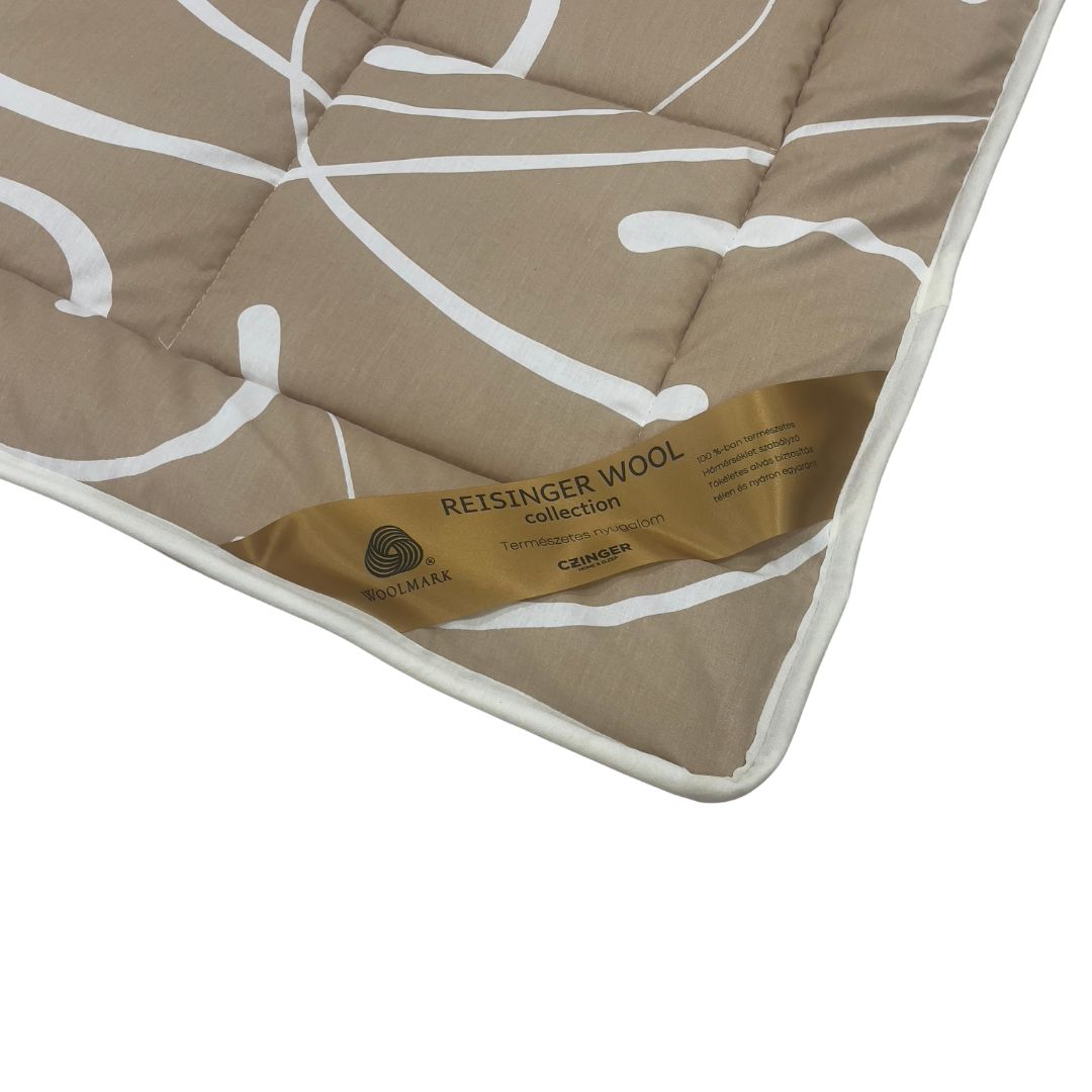 Merino Wool-Cotton Winter Quilt - Beige/Leafy