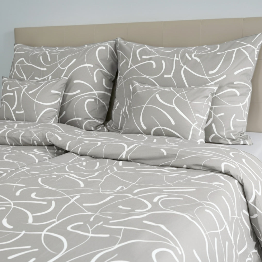 Pamut ágyneműhuzat garnitúra - Világos szürke fehér mintával