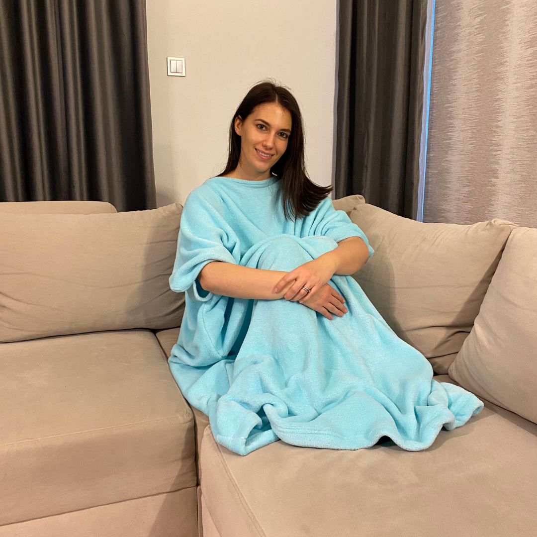 Cozy belebújós pléd rövidebb ujjal - Türkizkék