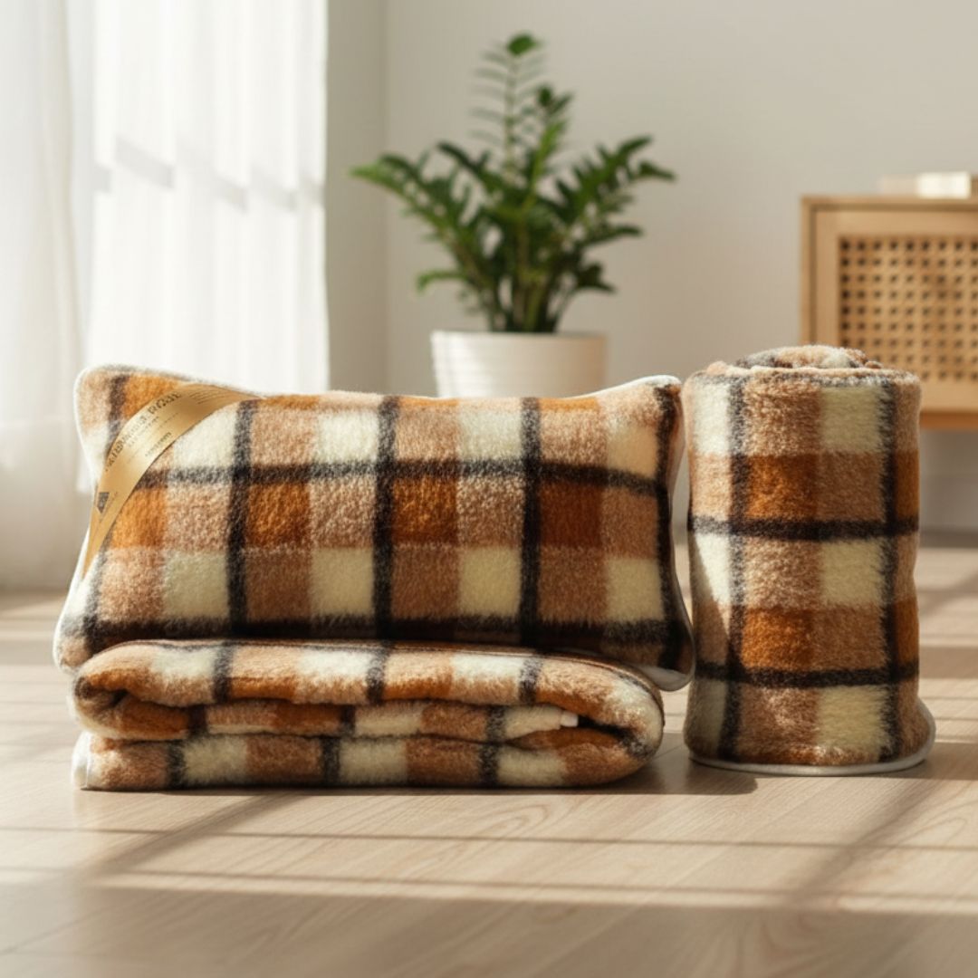 Kétoldalas barna kockás bárány gyapjú - 3 részes