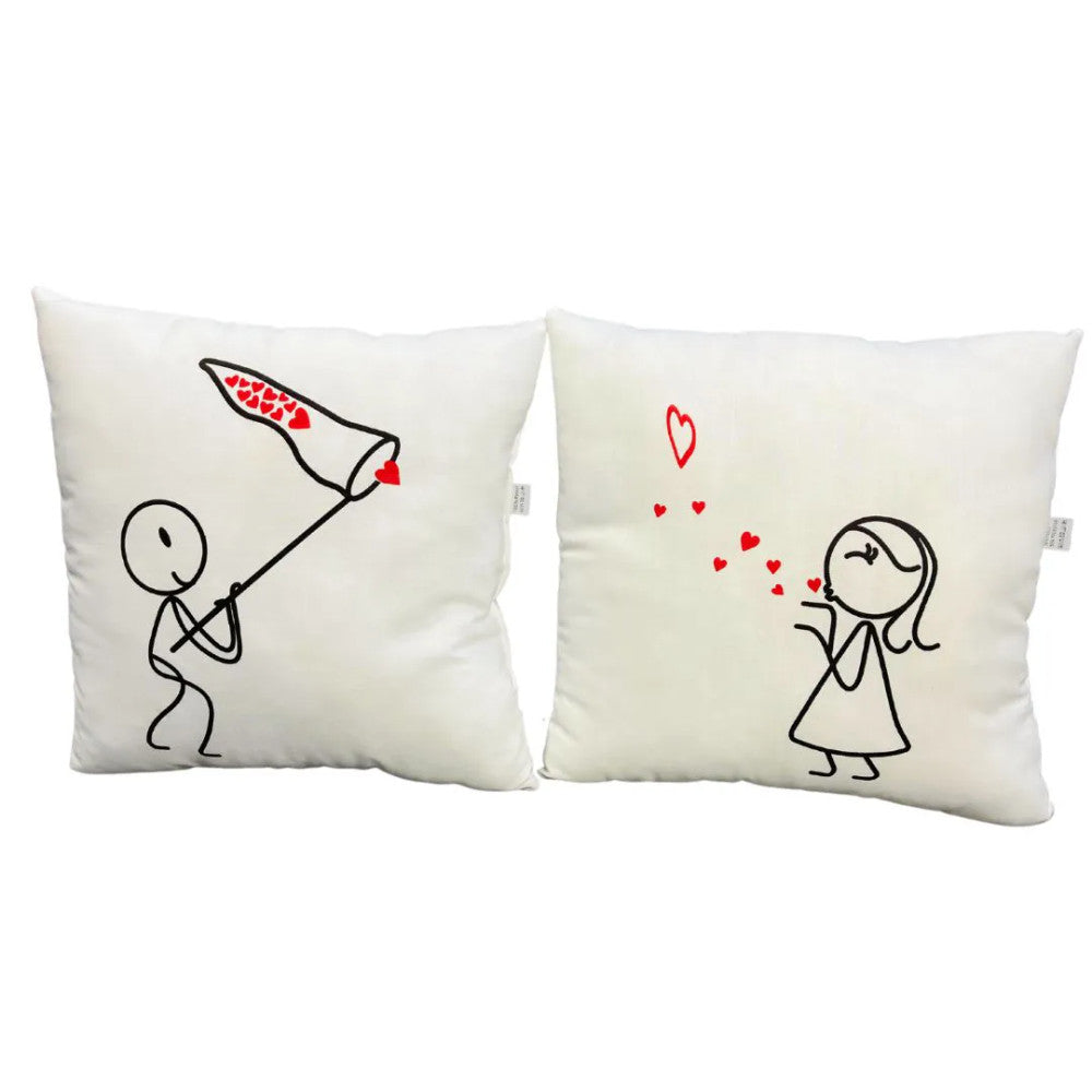 Heart to Heart Pair of Decorative Pillows - 100% Cotton