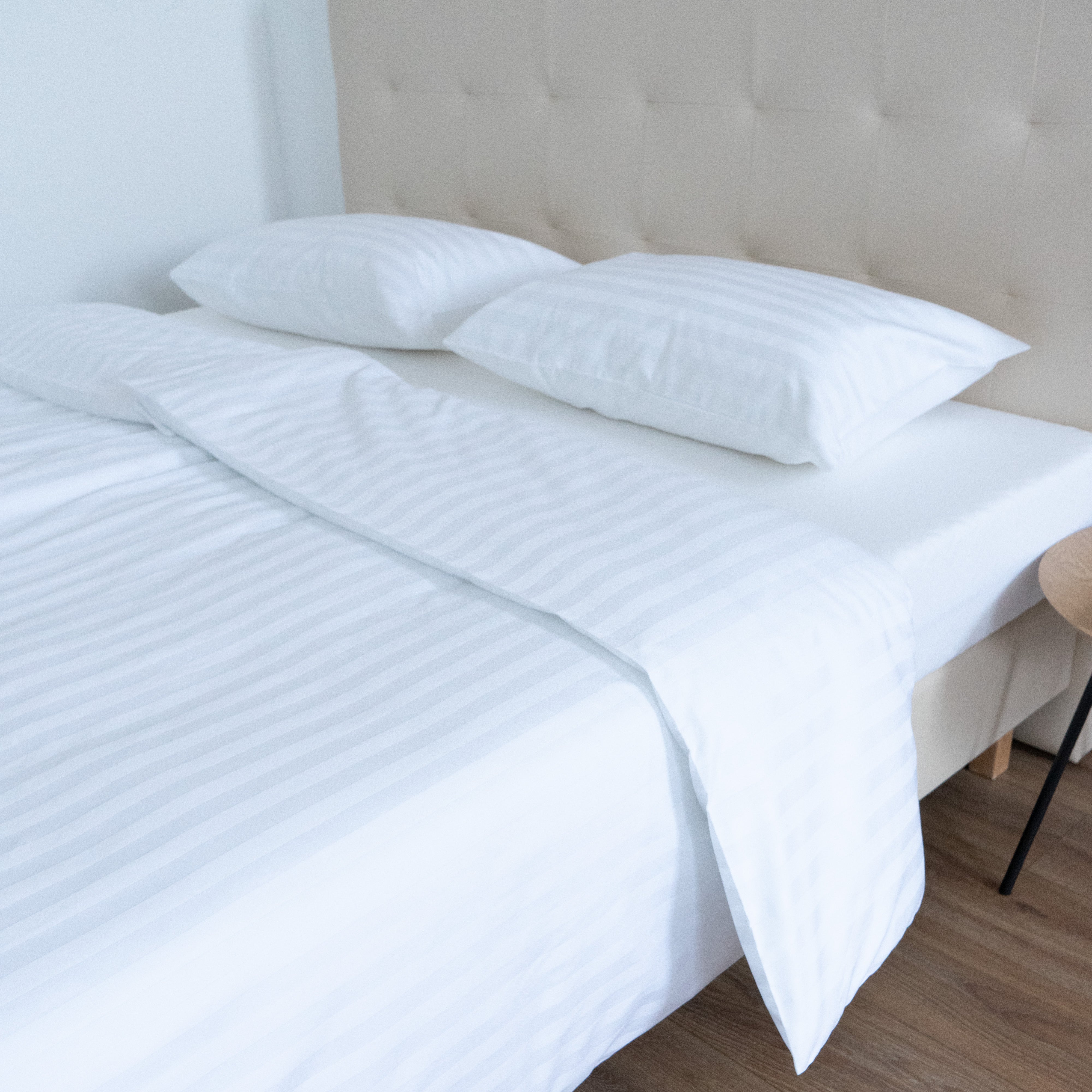 Hotel satin 2 cm striped bed sheet set 100% cotton - fitted - set of 2 - 140 gr/m2 - packaged