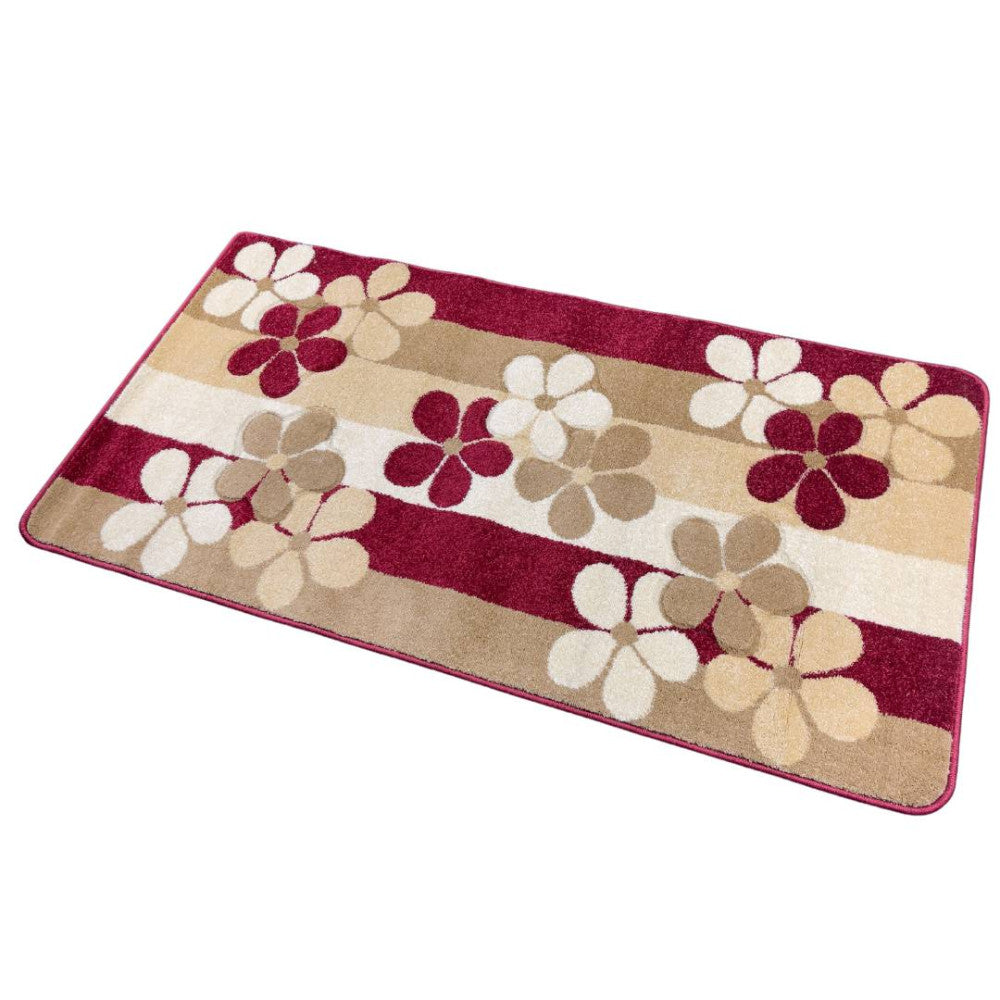 Burgunderrot-Beige Blumenläufer