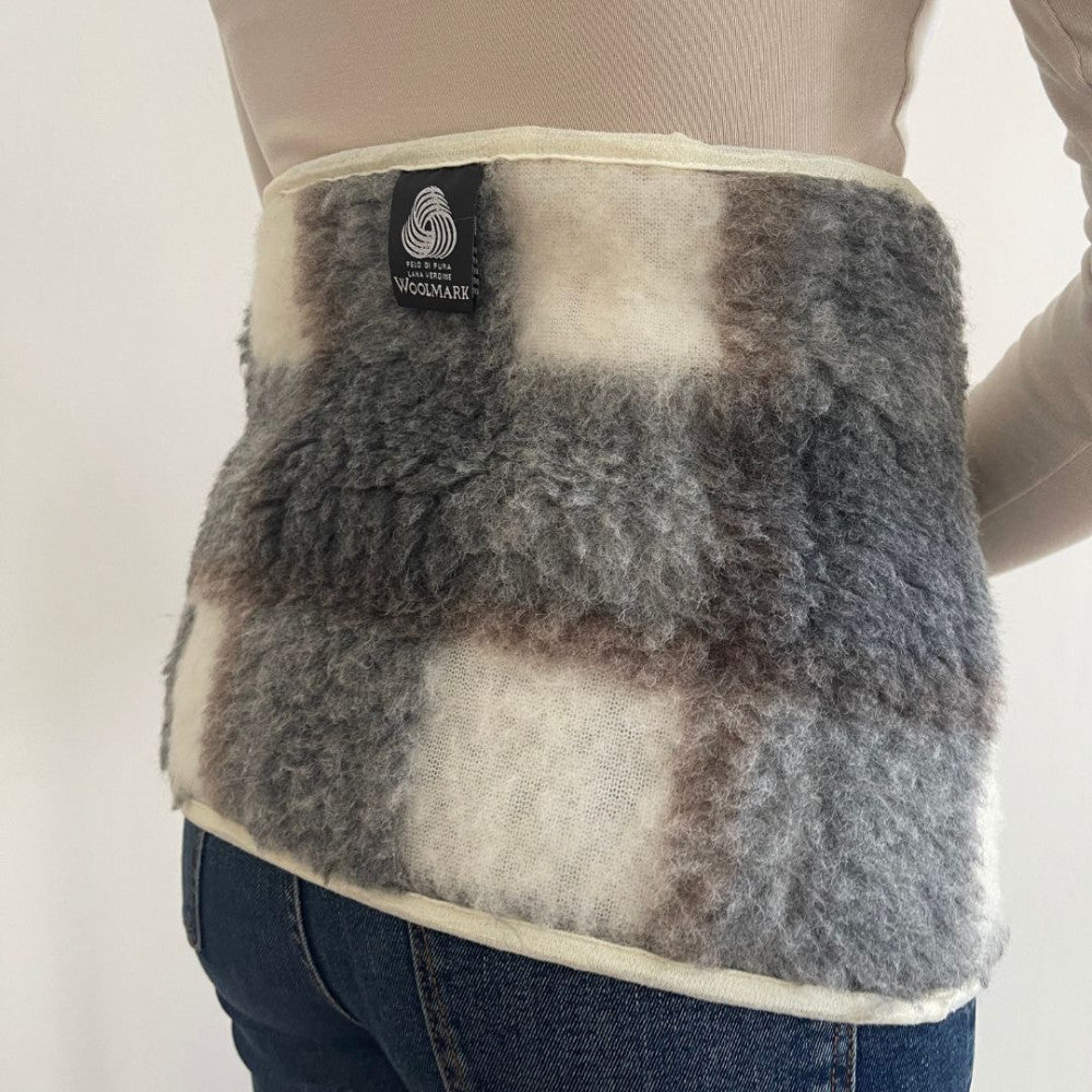 Wool kidney warmer - 20x55 cm - medium - gray checkered