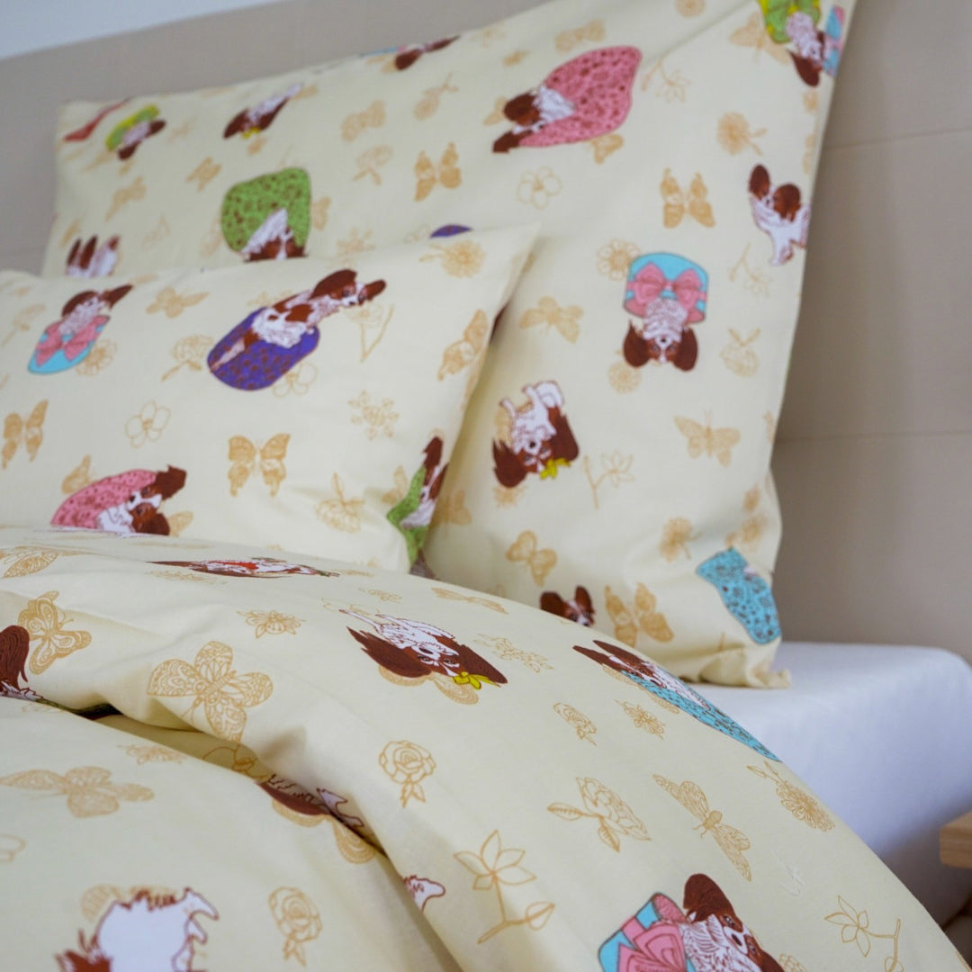 Pamut ágyneműhuzat garnitúra - Bézs kutyás mintával