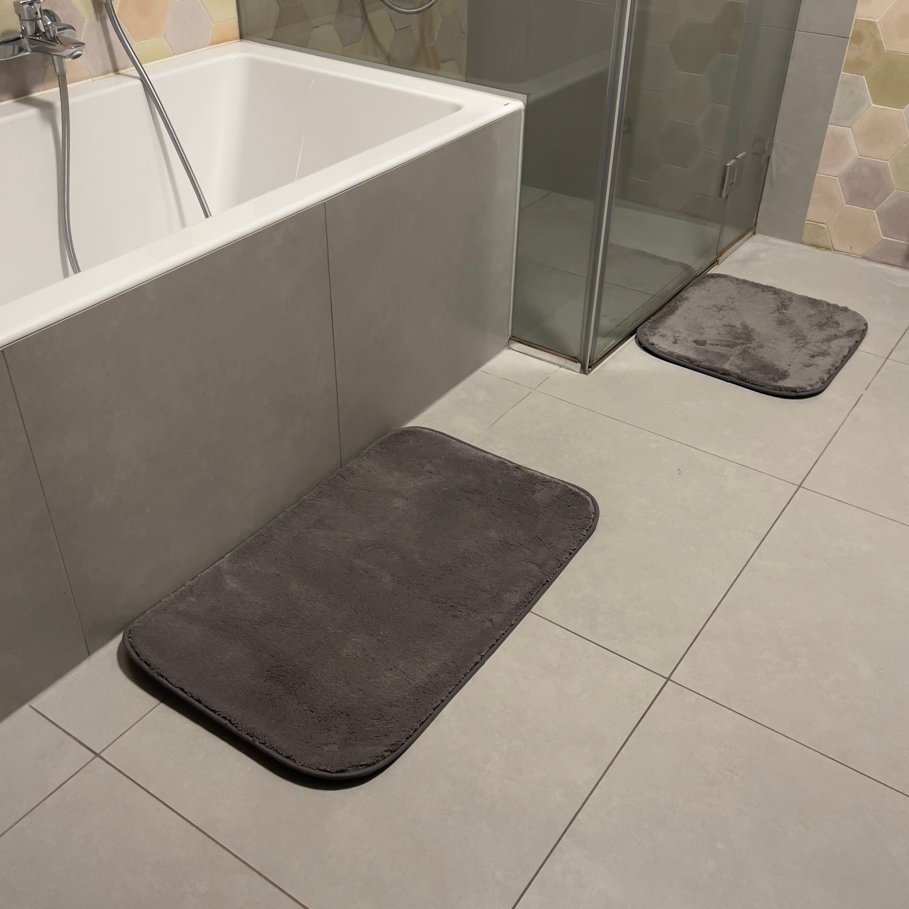 Graphite gray bathroom rug set - 2 pieces - 50x80, 40x50 cm
