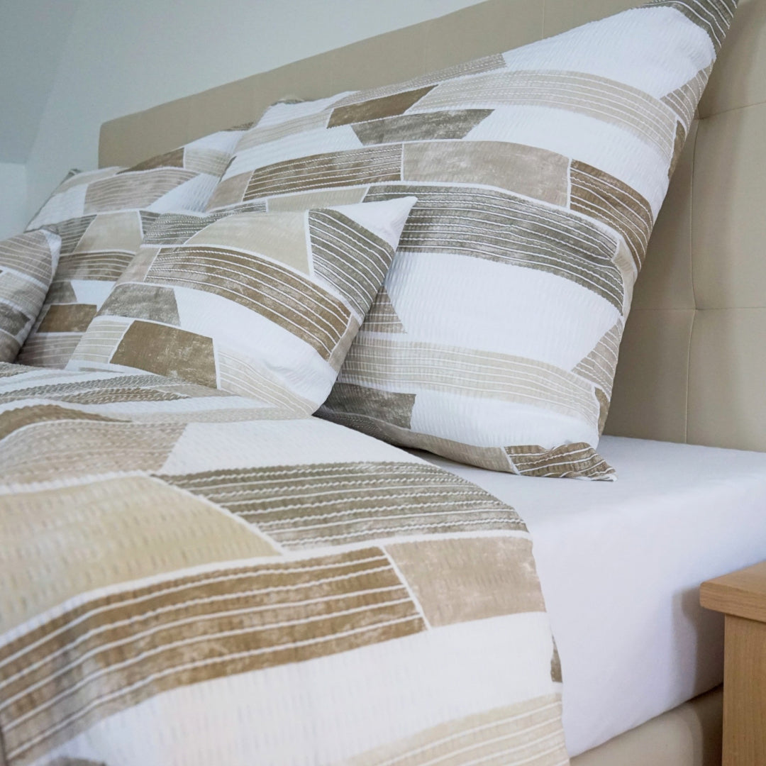 Krepp-Bettwäsche 3er-Set - Braunes Muster