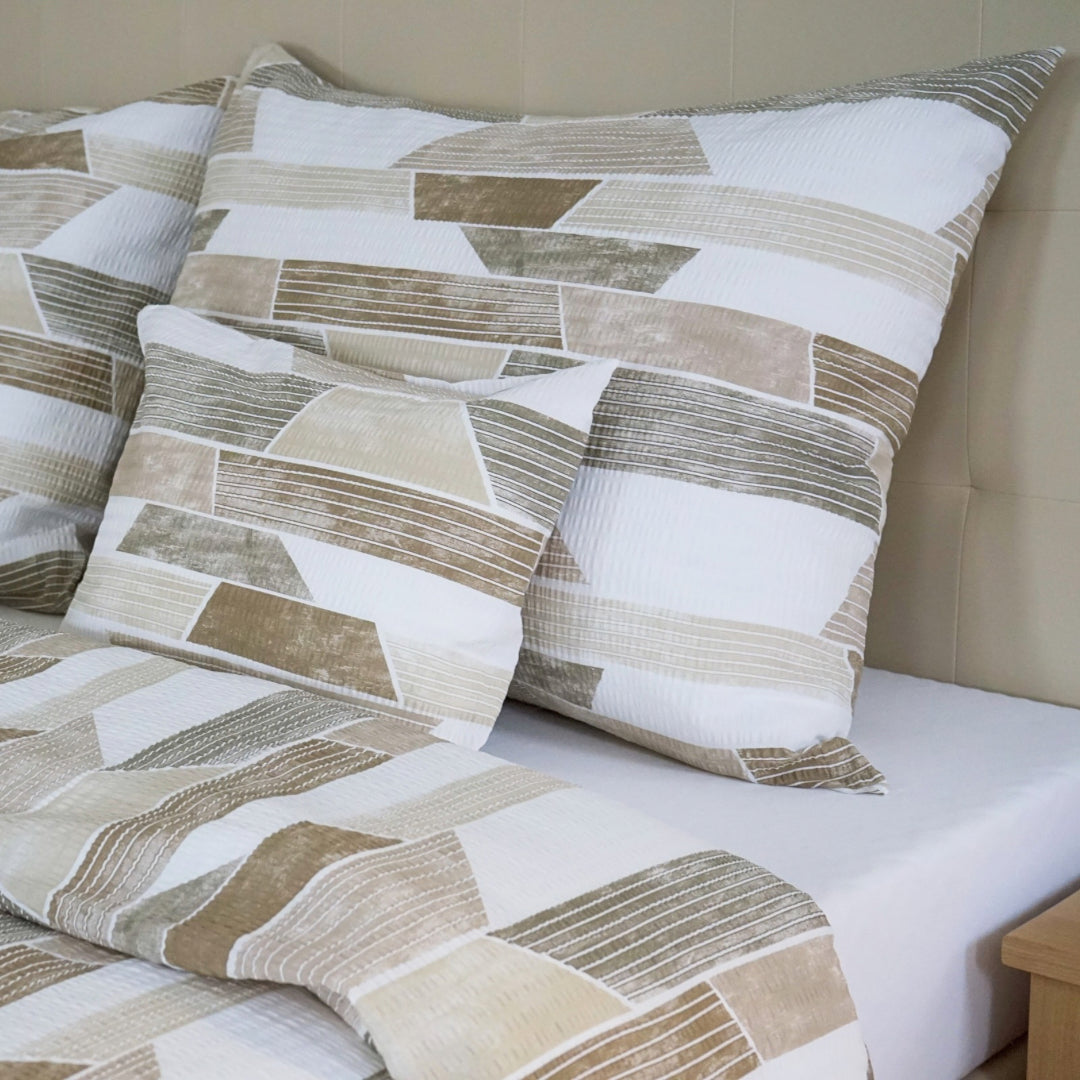 Krepp-Bettwäsche 3er-Set - Braunes Muster