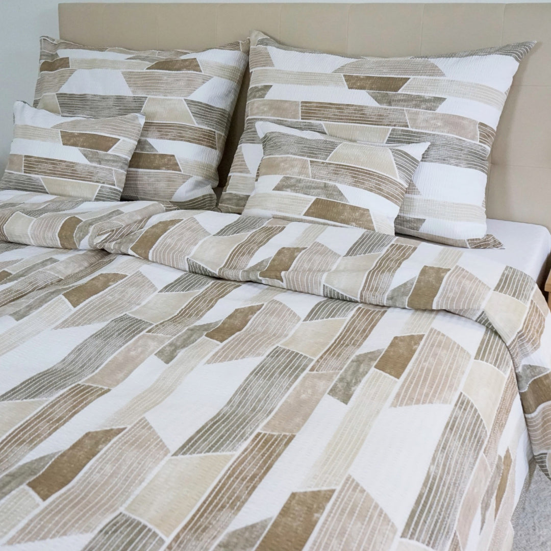 Krepp-Bettwäsche 3er-Set - Braunes Muster