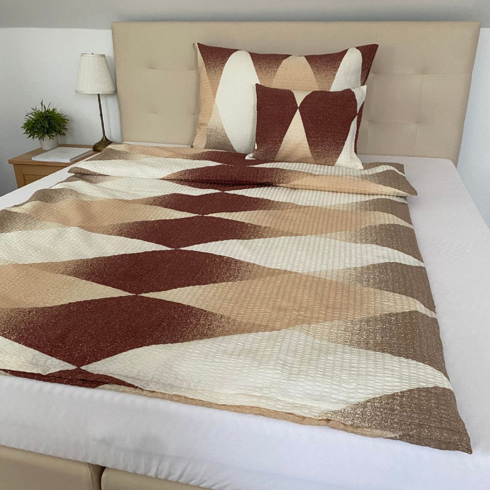 Crepe bed linen set 3 pieces - Brown/beige pattern