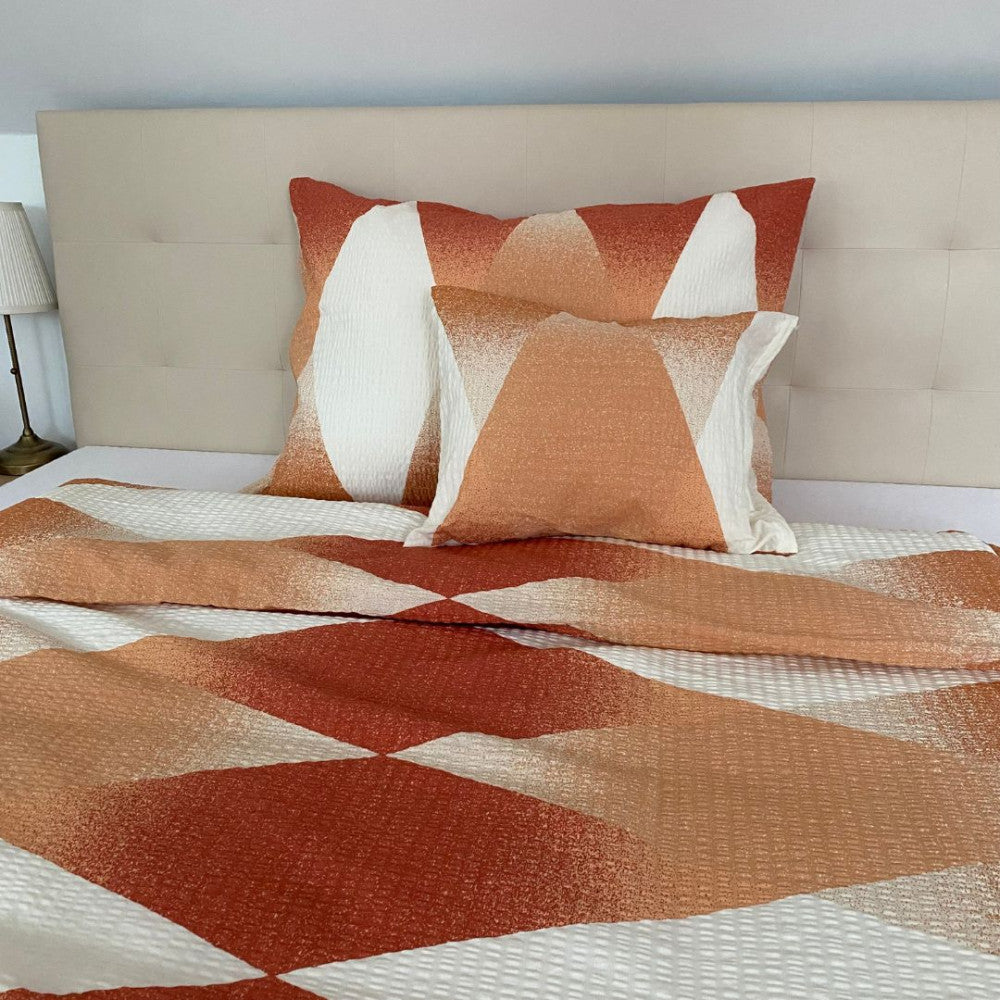 Crepe bedding set 3 pieces - Orange/beige pattern
