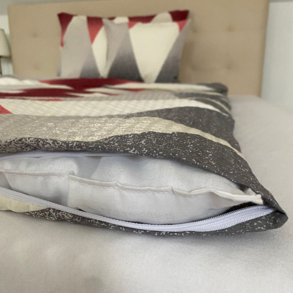 Crepe bedding set 3 pieces - Burgundy/beige pattern