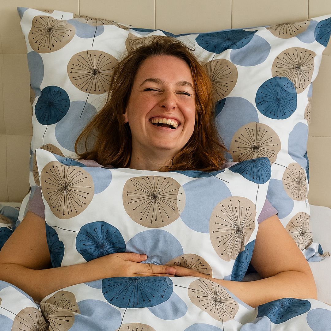 Cotton bed linen set - Blue triangle pattern