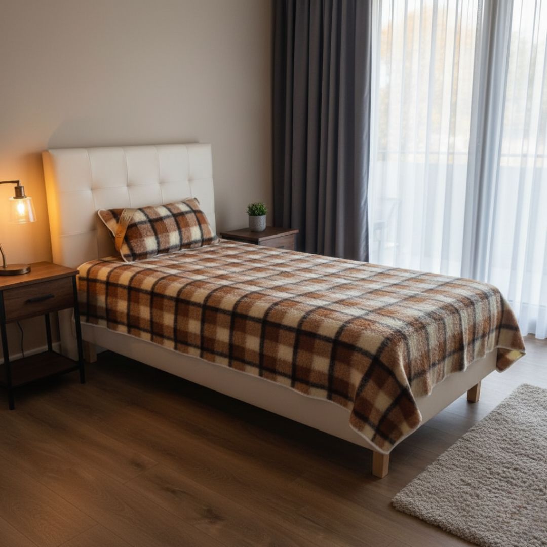 Kétoldalas barna kockás bárány gyapjú - 3 részes