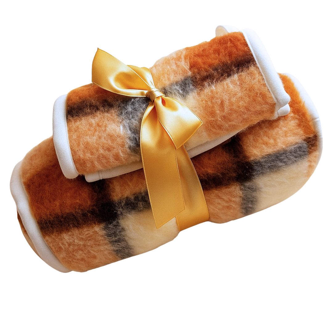 Wool kidney warmer - 25x75 cm - large - brown checkered