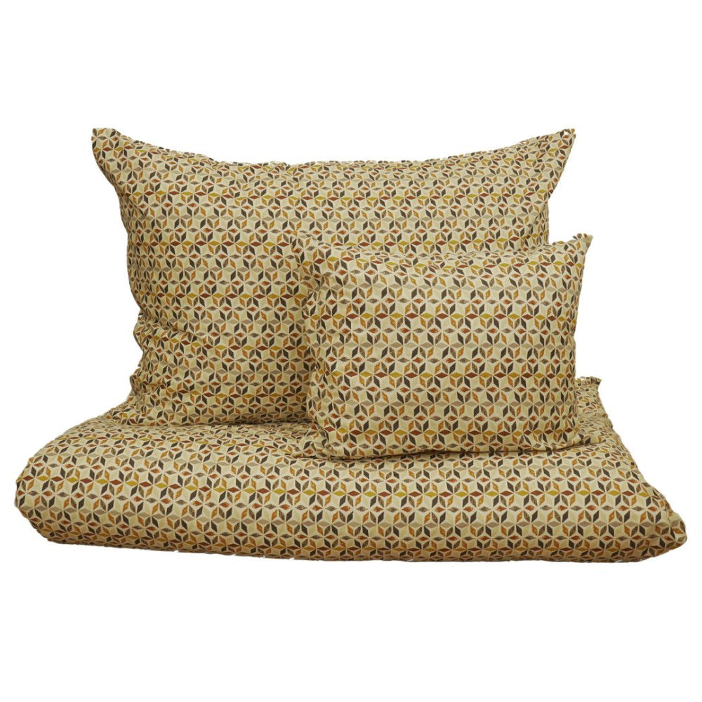 Cotton bed sheet set - 3 pcs - Brown geometric pattern