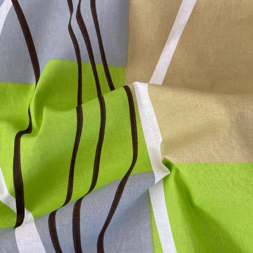 Pamut ágyneműhuzat garnitúra - 3 db-os - Zöld/bézs mintás