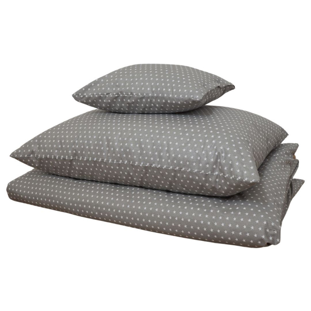 Cotton bed sheet set - 3 pcs - Grey and white stars
