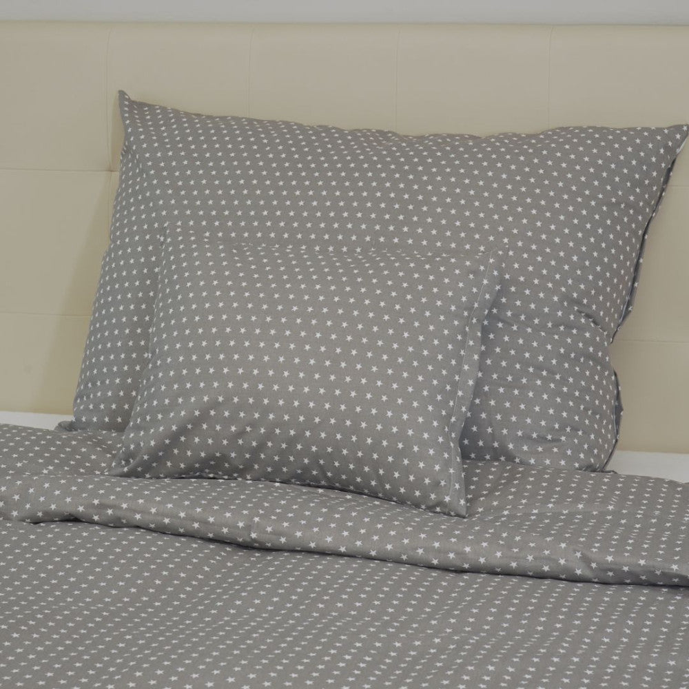 Cotton bed sheet set - 3 pcs - Grey and white stars