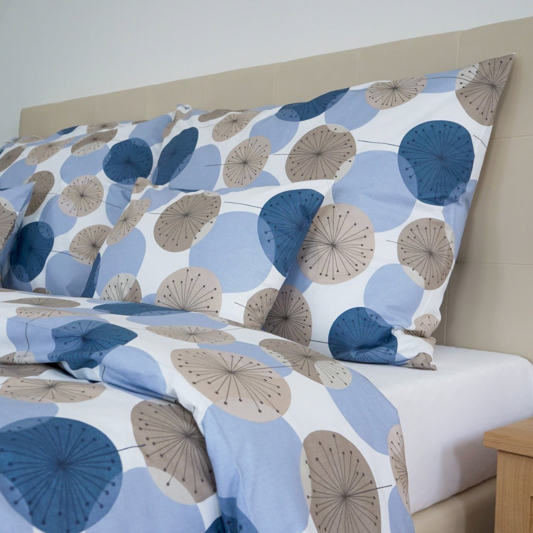 Cotton bed linen set - Blue triangle pattern