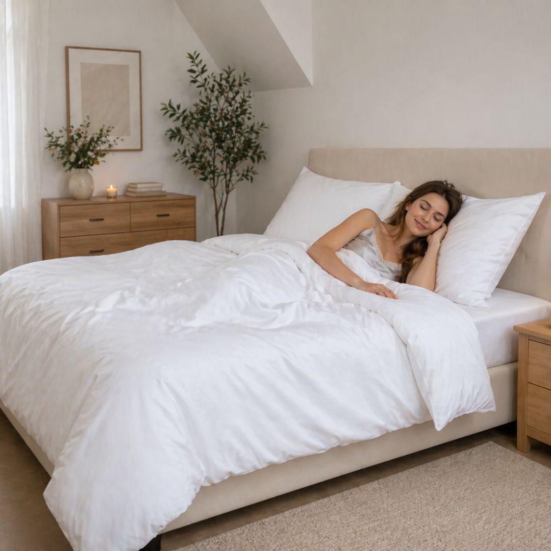 White satin bed sheet set 100% cotton - zippered - set of 2 - 130 g/m2