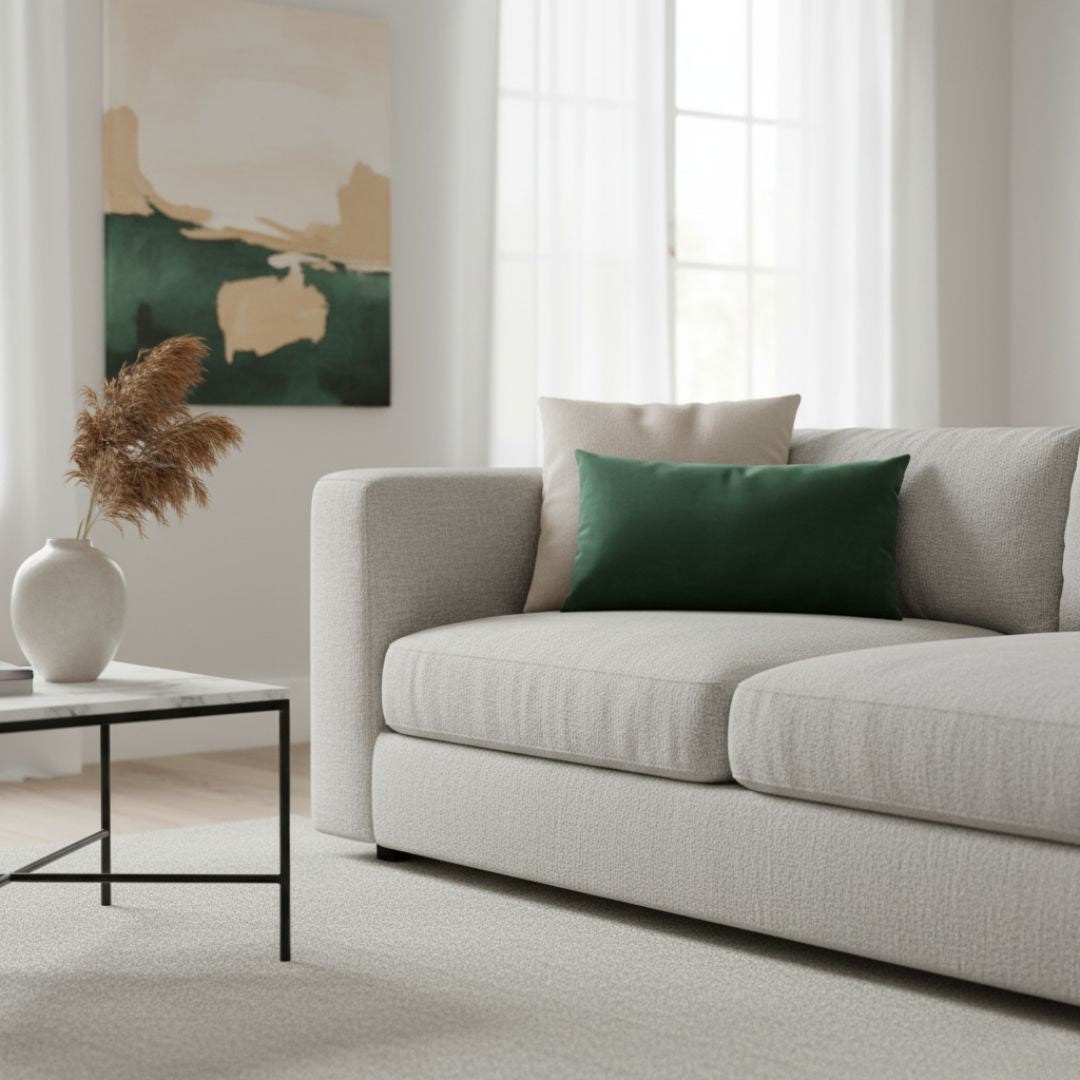 Moss green velvet decorative pillow - with insert - 45x45 cm