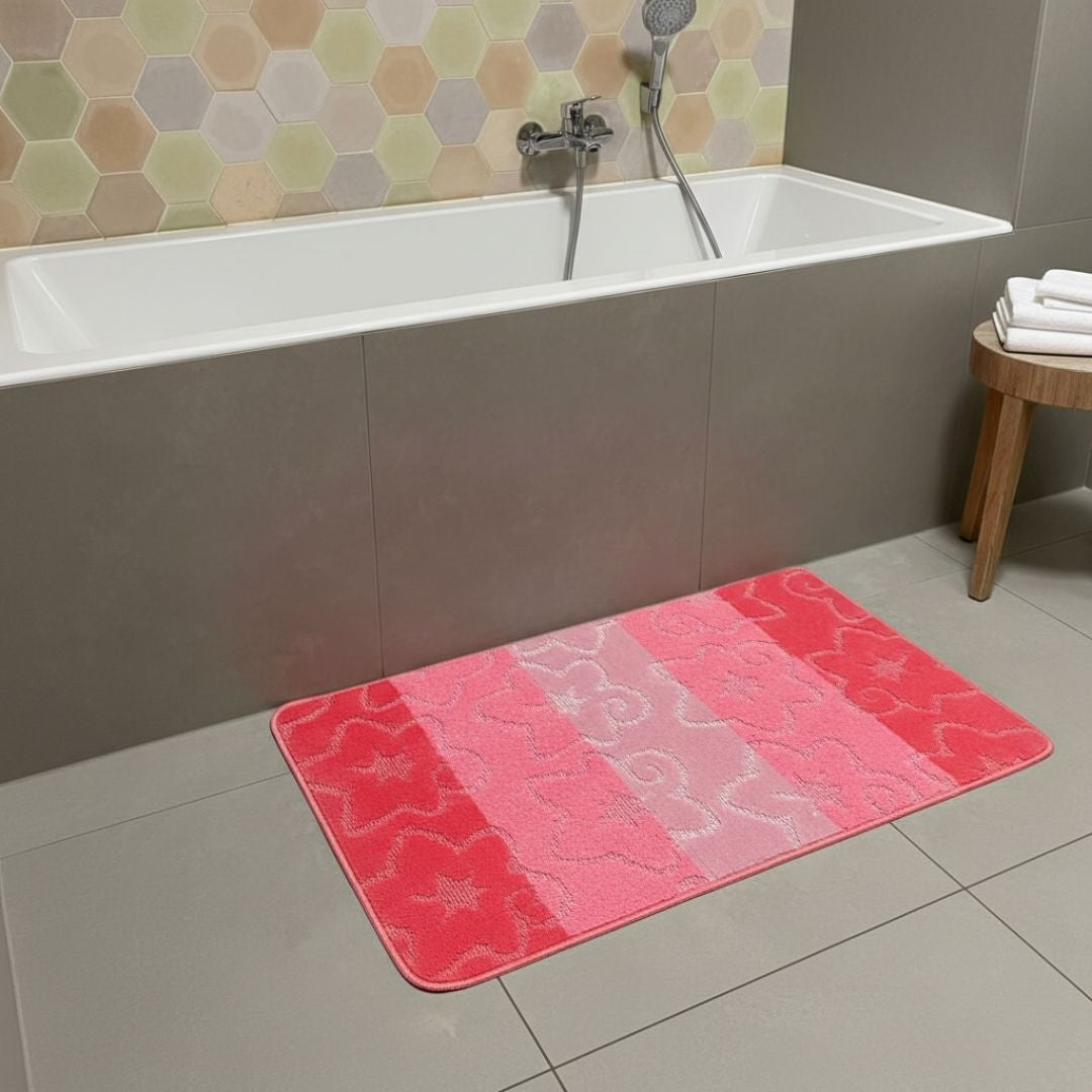 Fürdőszobaszőnyeg szett 2 db-os - 100x60 cm - Rózsaszín virágmintás