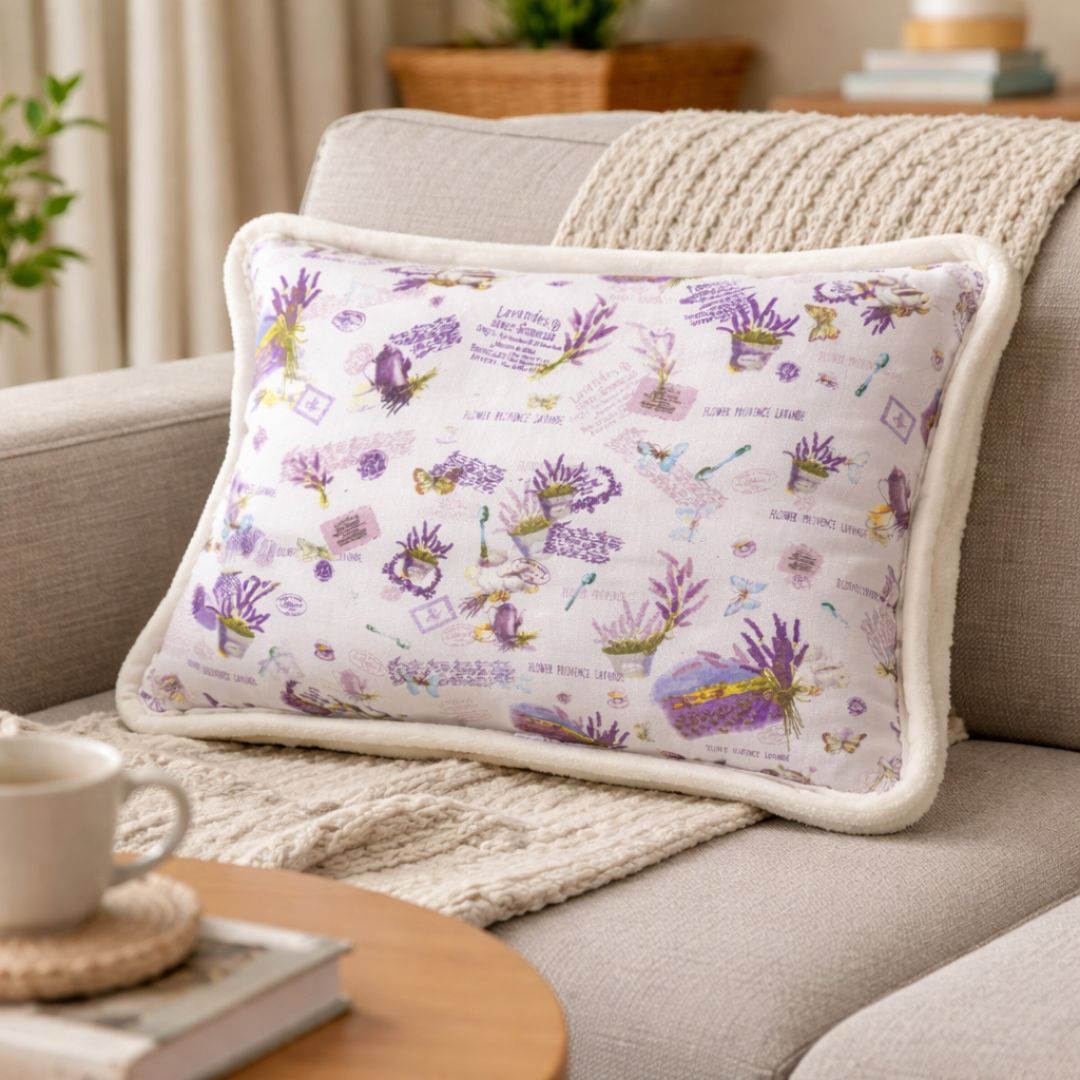 Single-sided wool lavender patterned small pillow - 600 gr/m2 - 40x50 cm