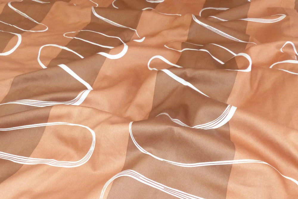 Baumwollsatin-Bettbezug-Set - 3-teilig - Braun/Weiße Welle